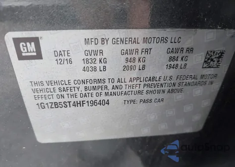 2017 Chevrolet Malibu Ls from USA, damaged, VIN 1G1ZB5ST4HF196404